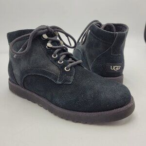 Ugg Bethany Suede Ankle Boots Size Women's 7.5 Black Leather Booties Lace Up